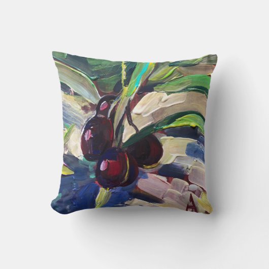 モダン絵画枝の上のオリーブ クッション (正面)