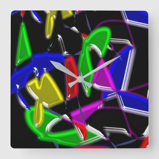 モダン絵画,カラー爆発 スクエア壁時計 (正面)