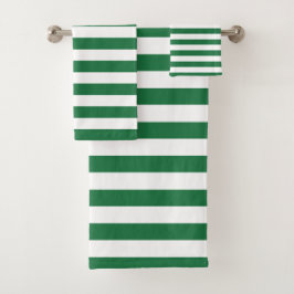 モダン緑と白ストライプの   バスタオルセット