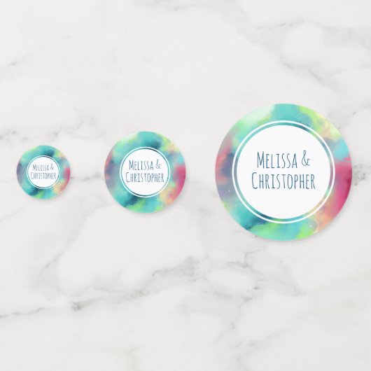 モダン緑と赤の宇宙水の色結婚の コンフェッティ (裏面)