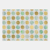 モダン緑と金ゴールドの水色 ラッピングペーパーシート (正面)