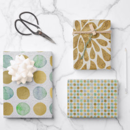 モダン緑と金ゴールドの水色 ラッピングペーパーシート