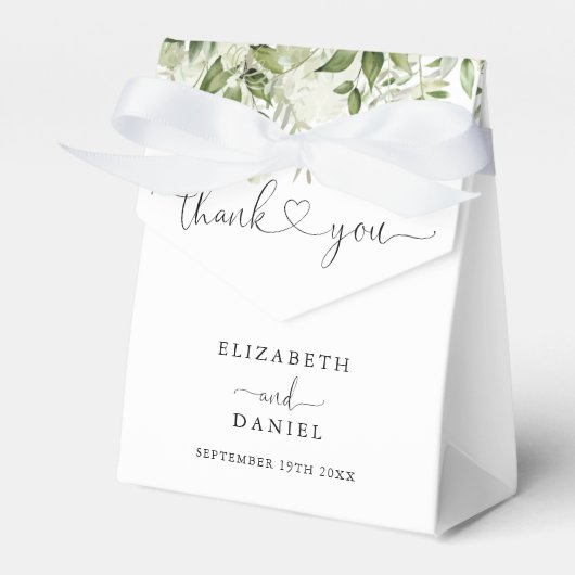 モダン緑のフローラハートスクリプ結婚ト フェイバーボックス (正面サイド)