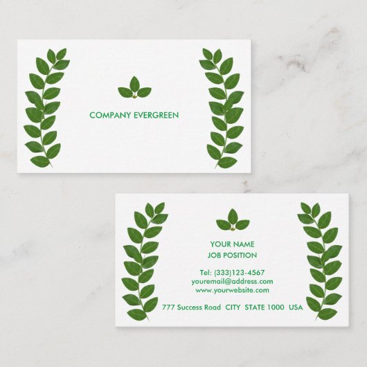 モダン緑のベイ葉オンホワイト 名刺 (正面/裏面)
