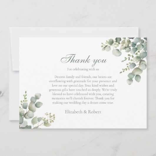モダン緑のユーカリ結婚プス サンキューカード (正面)