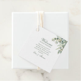 モダン緑のユーカリ結婚プス フェイバータグ