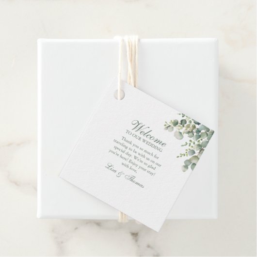 モダン緑のユーカリ結婚プス フェイバータグ (インサイチュ)