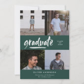 モダン緑の台本4枚のスタイリッシュ卒業 招待状 (正面)