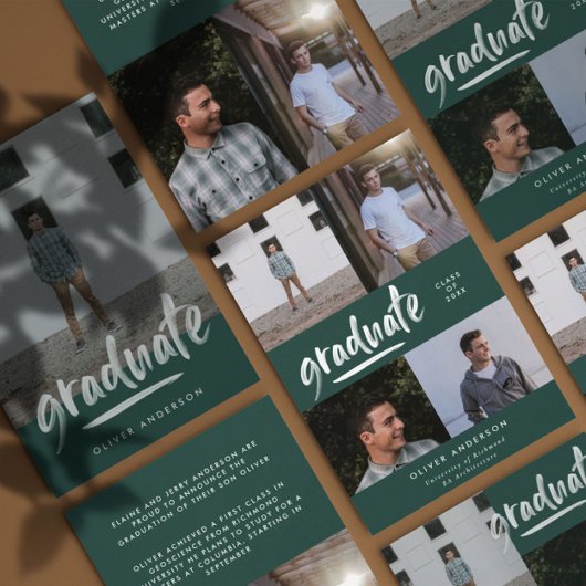 モダン緑の台本4枚のスタイリッシュ卒業 招待状