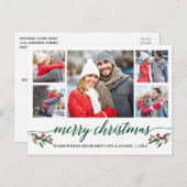 . .モダン緑の書道5写真メリークリスマス ポストカード (正面/裏面)