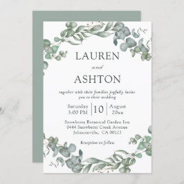 モダン緑の白とセージシンプルの結婚 招待状