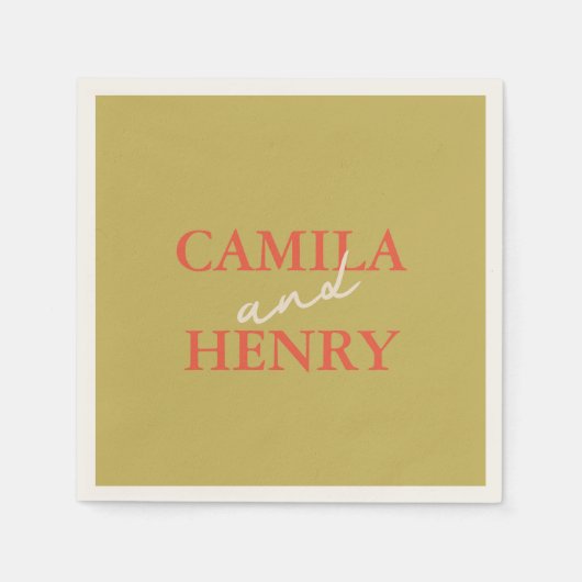 モダン緑の結婚台本 スタンダードカクテルナプキン (正面)