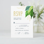 モダン緑の緑の金ゴールド葉の食事の選択 出欠カード (スタンド正面)