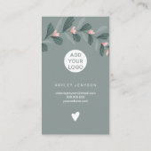 モダン緑の葉ピンクのロ感謝していゴの順 名刺 (裏面)