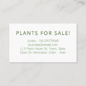 モダン緑の葉白いが家で育つ屋内植物 名刺 (裏面)