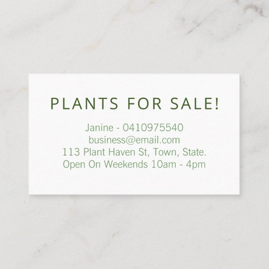 モダン緑の葉白いが家で育つ屋内植物 名刺 (裏面)