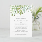 モダン緑の葉葉はネイビ結婚ー 招待状 (スタンド正面)