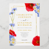 モダン緑の金ゴールドエレガントフローラ結婚 箔招待状 (正面)