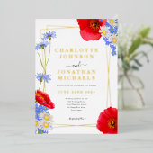 モダン緑の金ゴールドエレガントフローラ結婚 箔招待状 (立ち正面)