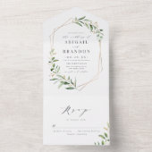 モダン緑の金ゴールド幾何素朴結婚の オールインワン招待状 (内側)