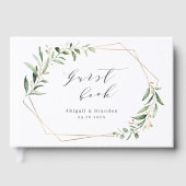 モダン緑の金ゴールド幾何素朴結婚の ゲストブック (正面)