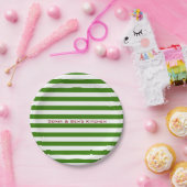 モダン緑ストライプ文字付き任意の色のカスタム ペーパープレート (パーティー)