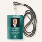 モダン緑フェイクの金企業の属写真ID バッジ (正面ランヤード)