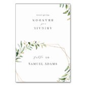 モダン緑金ゴールド幾何折り畳み座席表 テーブルナンバー (正面)