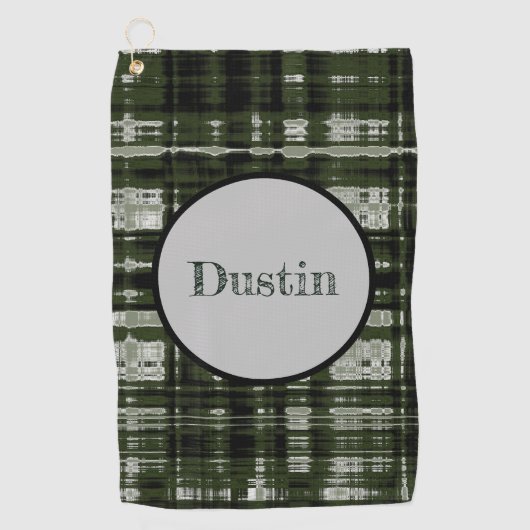 モダン緑/グレーの格子状デザイン ゴルフタオル (正面)