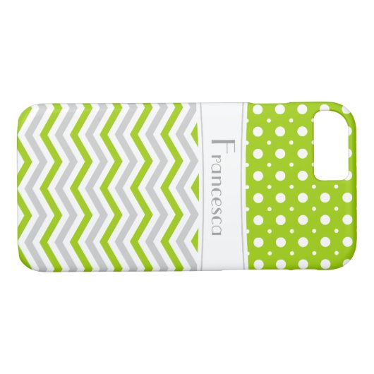 モダン緑、グレー、白いシェブロンと水玉模様 Case-Mate iPhoneケース (裏面(横))