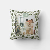 モダン緑 |家族の写真 |イニシャルスロー クッション (正面)