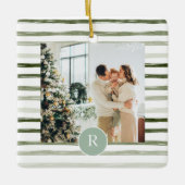 モダン緑 |家族の写真 |イニシャル セラミックオーナメント (正面)