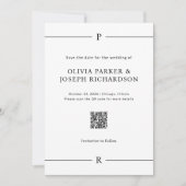 モダン線とモノグラム白QRコードと写真 セーブザデート (正面)