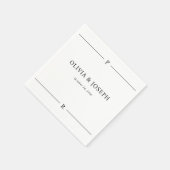 モダン線とモノグラム黒と白結婚 スタンダードカクテルナプキン (角)