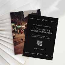 モダン線とモノグラム黒QRコードと写真