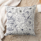 モダン線画手描きフローラガーリーデザイン クッション (ブランケット)