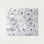 モダン線画手描きフローラガーリーデザイン タペストリー (正面(横))