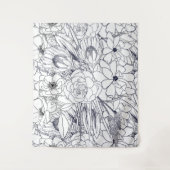 モダン線画手描きフローラガーリーデザイン タペストリー (正面)