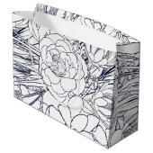 モダン線画手描きフローラガーリーデザイン ラージペーパーバッグ (裏面アングル)