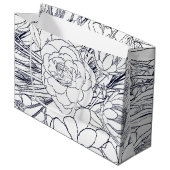 モダン線画手描きフローラガーリーデザイン ラージペーパーバッグ (正面アングル)