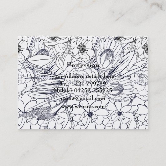モダン線画手描きフローラガーリーデザイン 名刺 (裏面)
