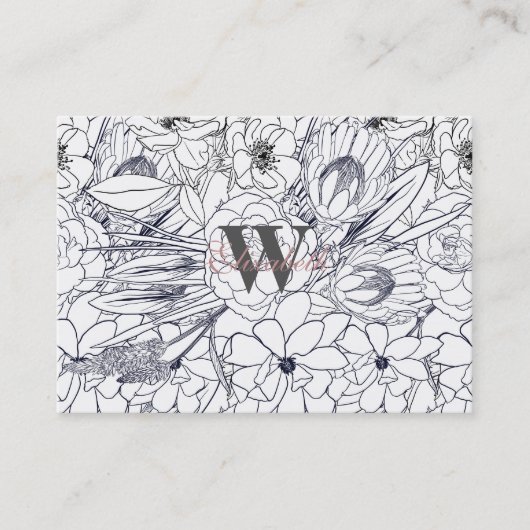 モダン線画手描きフローラガーリーデザイン 名刺 (正面)