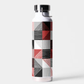 モダン線、黒、赤、白、灰色のチェック ウォーターボトル (左面)