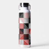 モダン線、黒、赤、白、灰色のチェック ウォーターボトル (正面)