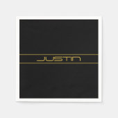 モダン編スタイリッシュ集金ゴールド文字とストライプ スタンダードカクテルナプキン (正面)