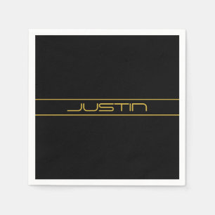 モダン編スタイリッシュ集金ゴールド文字とストライプ スタンダードカクテルナプキン