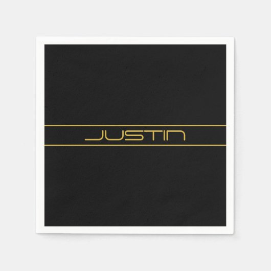 モダン編スタイリッシュ集金ゴールド文字とストライプ スタンダードカクテルナプキン (正面)