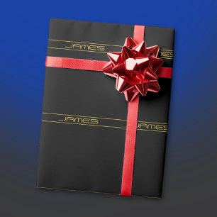 モダン編スタイリッシュ集金ゴールド文字とストライプ ラッピングペーパー