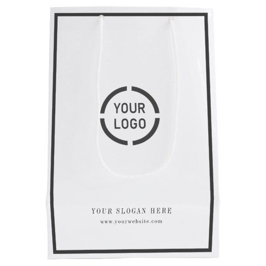 モダン縁どカスタムのロゴ ミディアムペーパーバッグ (裏面)