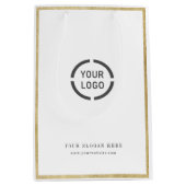 モダン縁どカスタム金ゴールドロゴ ミディアムペーパーバッグ (正面)